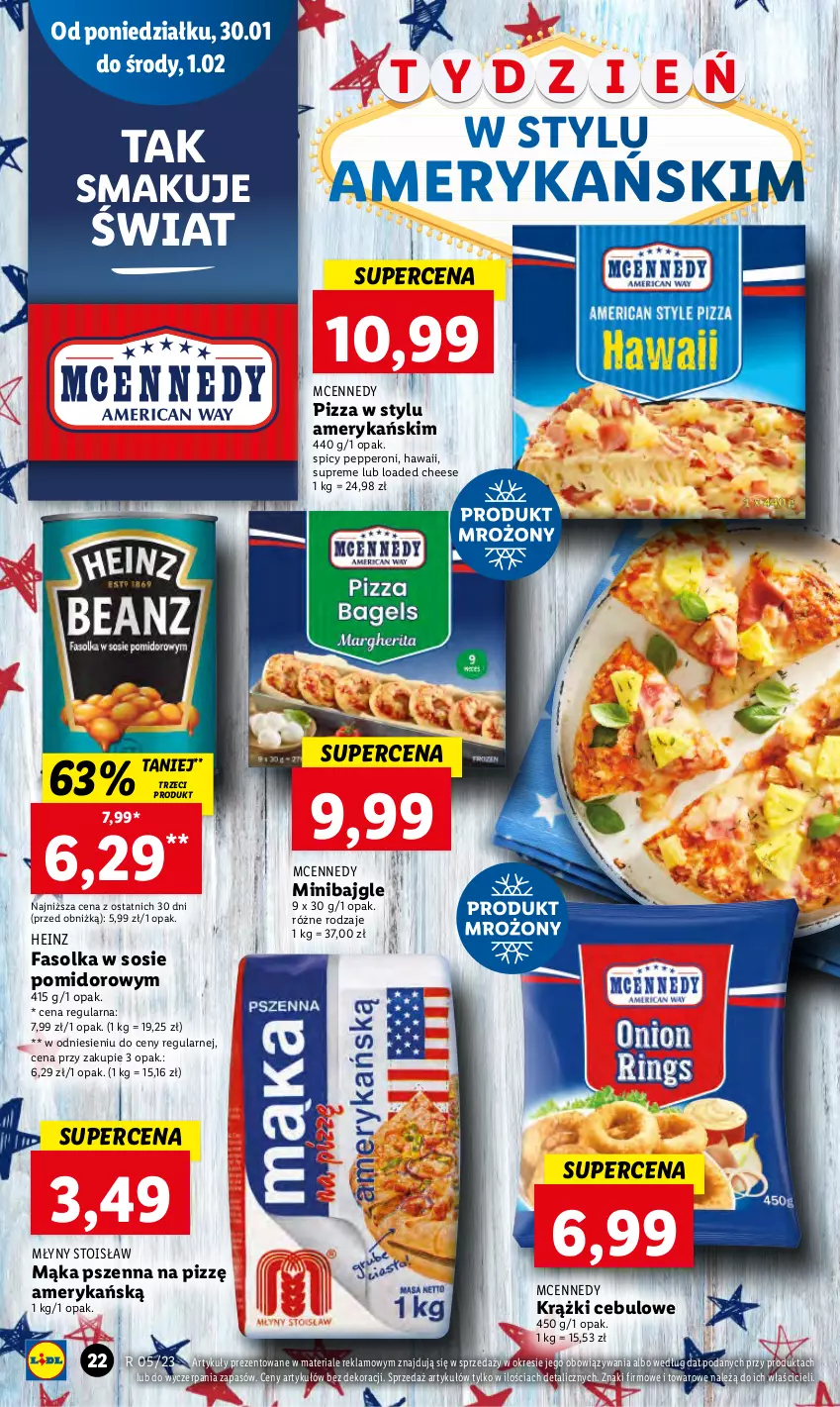 Gazetka promocyjna Lidl - GAZETKA - ważna 30.01 do 01.02.2023 - strona 26 - produkty: Bajgle, Fa, Heinz, Krążki cebulowe, Mąka, Mąka pszenna, Pizza, Sos