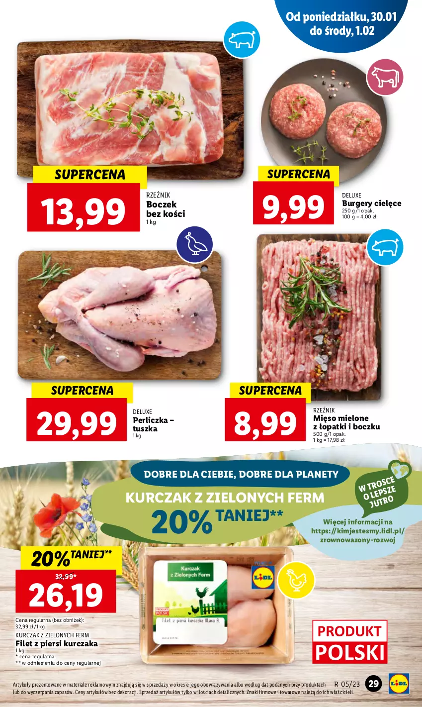 Gazetka promocyjna Lidl - GAZETKA - ważna 30.01 do 01.02.2023 - strona 33 - produkty: Boczek, Boczek bez kości, Burger, Filet z piersi kurczaka, Kurczak, Mięso, Mięso mielone, Perliczka, Tusz, Wazon