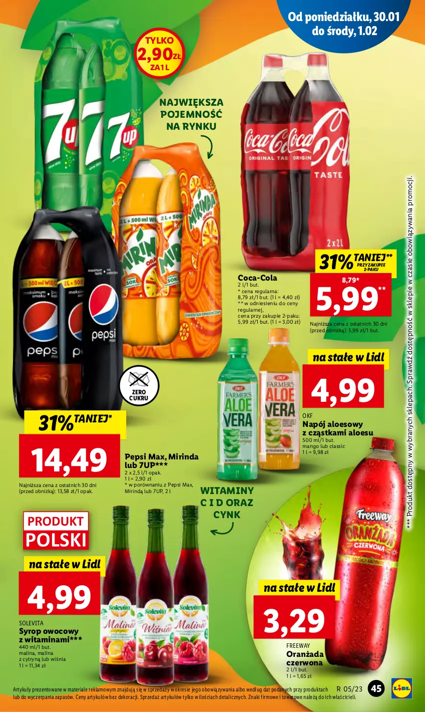 Gazetka promocyjna Lidl - GAZETKA - ważna 30.01 do 01.02.2023 - strona 51 - produkty: 7up, Coca-Cola, Cynk, Mango, Mirinda, Napój, Oranżada, Pepsi, Pepsi max, Por, Syrop