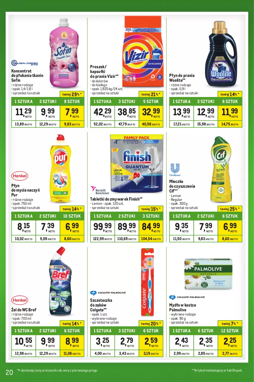 Gazetka promocyjna Makro - Kupujesz więcej płacisz mniej - ważna 01.10 do 31.10.2023 - strona 20 - produkty: Bref, Cif, Colgate, Do mycia naczyń, Finish, Kapsułki do prania, LG, Mleczko, Mydło, Palmolive, Płyn do mycia, Płyn do mycia naczyń, Płyn do prania, Pur, Szczoteczka, Szczoteczka do zębów, Tablet, Vizir, Woolite