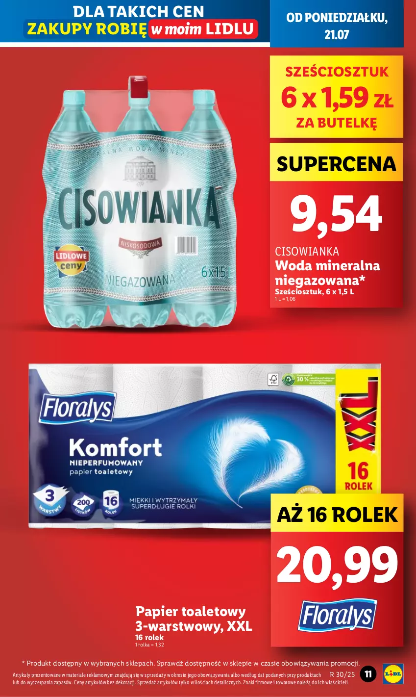 Gazetka promocyjna Lidl - GAZETKA - ważna 21.07 do 23.07.2025 - strona 11 - produkty: Cisowianka, Papier, Papier toaletowy, Woda, Woda mineralna