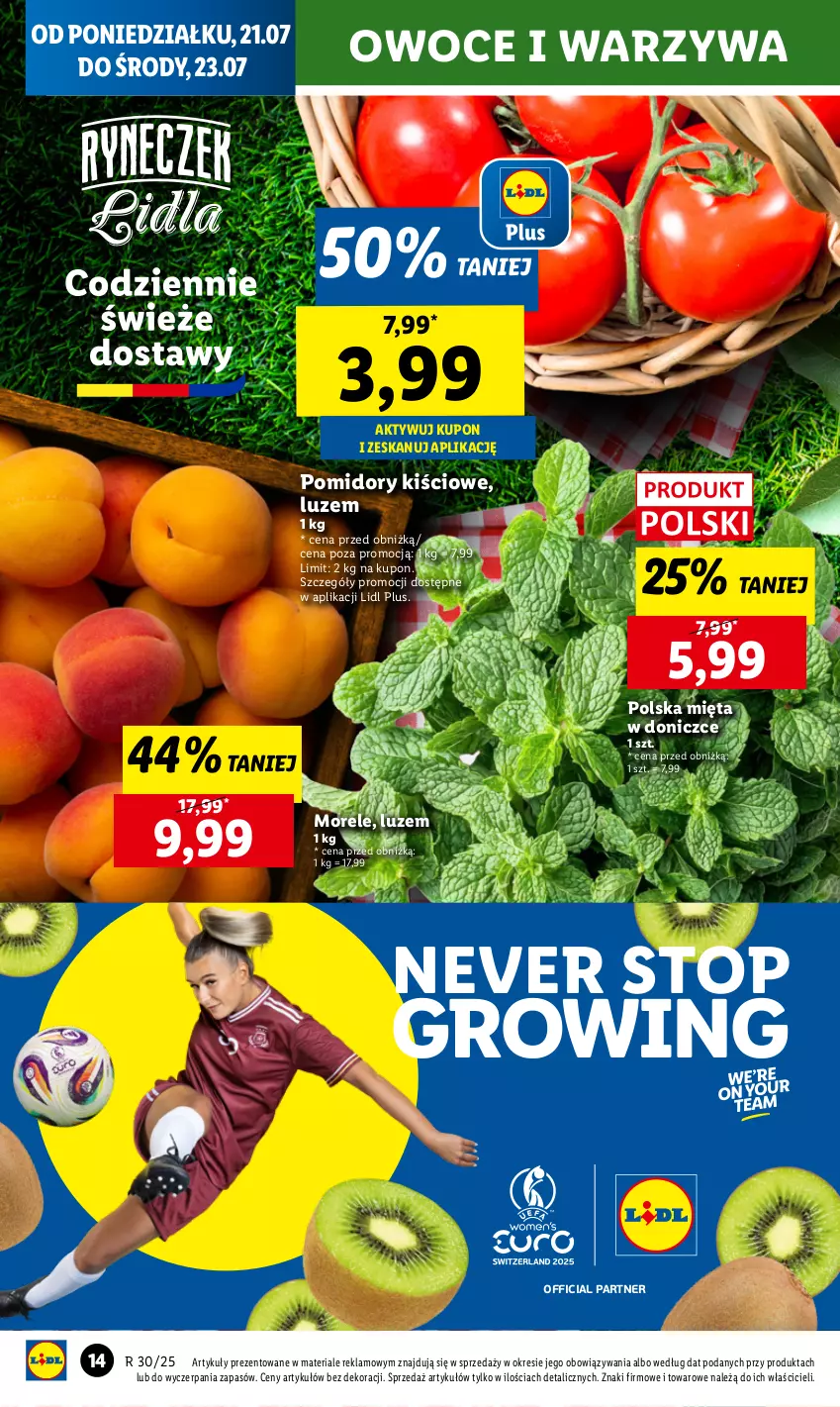 Gazetka promocyjna Lidl - GAZETKA - ważna 21.07 do 23.07.2025 - strona 18 - produkty: Mięta, Owoce, Pomidory, Top, Warzywa