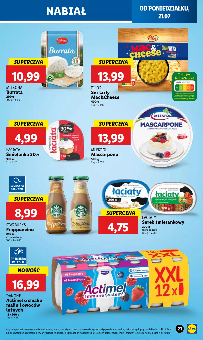 Gazetka promocyjna Lidl - GAZETKA - ważna 21.07 do 23.07.2025 - strona 25 - produkty: Actimel, Burrata, Danone, Mascarpone, Pilos, Ser, Serek