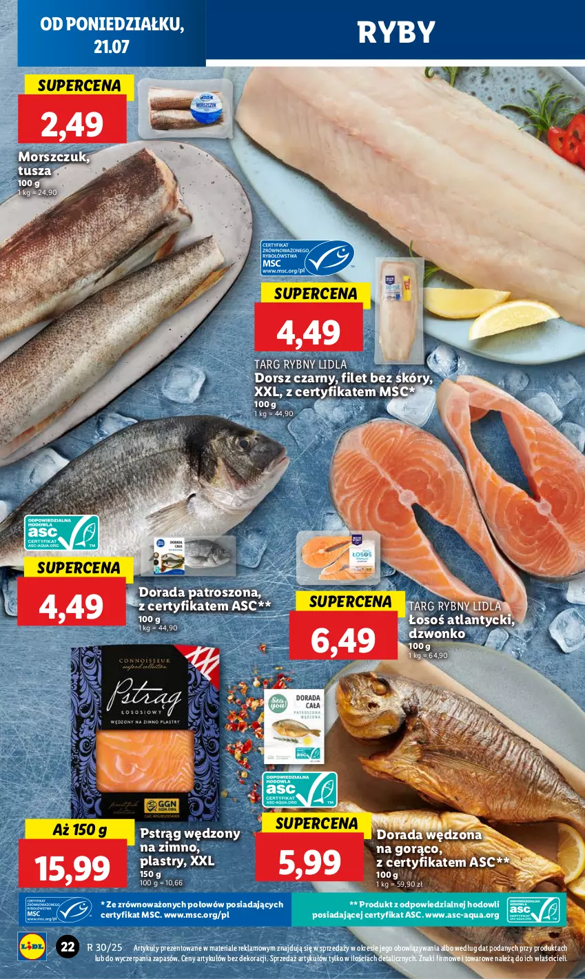 Gazetka promocyjna Lidl - GAZETKA - ważna 21.07 do 23.07.2025 - strona 30 - produkty: Dorsz, Pstrąg, Pstrąg wędzony, Tusz