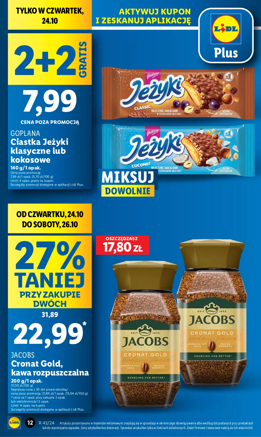 Gazetka promocyjna Lidl - GAZETKA - ważna 24.10 do 26.10.2024 - strona 12 - produkty: Ciastka, Goplana, Gra, Jacobs, Jeżyki, Kawa, Kawa rozpuszczalna, Kokos, LANA