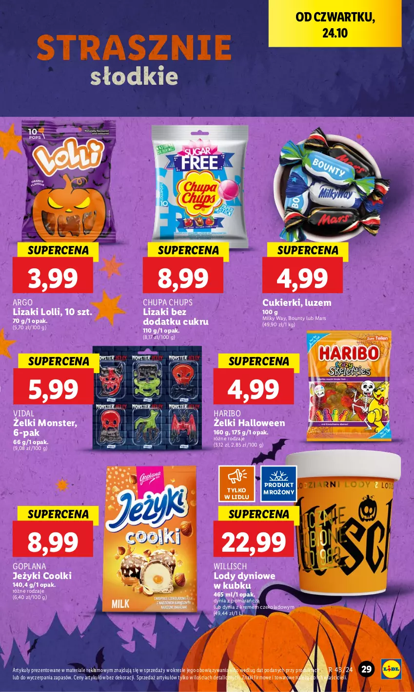 Gazetka promocyjna Lidl - GAZETKA - ważna 24.10 do 26.10.2024 - strona 35 - produkty: Bounty, Chupa Chups, Cukier, Cukierki, Goplana, Haribo, Jeżyki, LANA, Lizaki, Lody, Mars, Milky Way