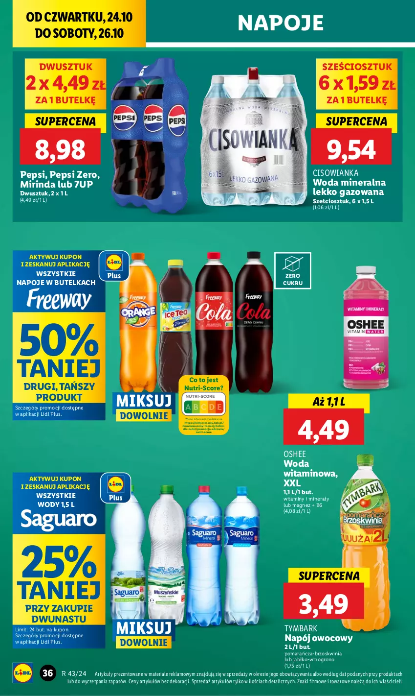 Gazetka promocyjna Lidl - GAZETKA - ważna 24.10 do 26.10.2024 - strona 42 - produkty: 7up, Cisowianka, Magnez, Mirinda, Napój, Napoje, Oshee, Pepsi, Tymbark, Wino, Woda, Woda mineralna