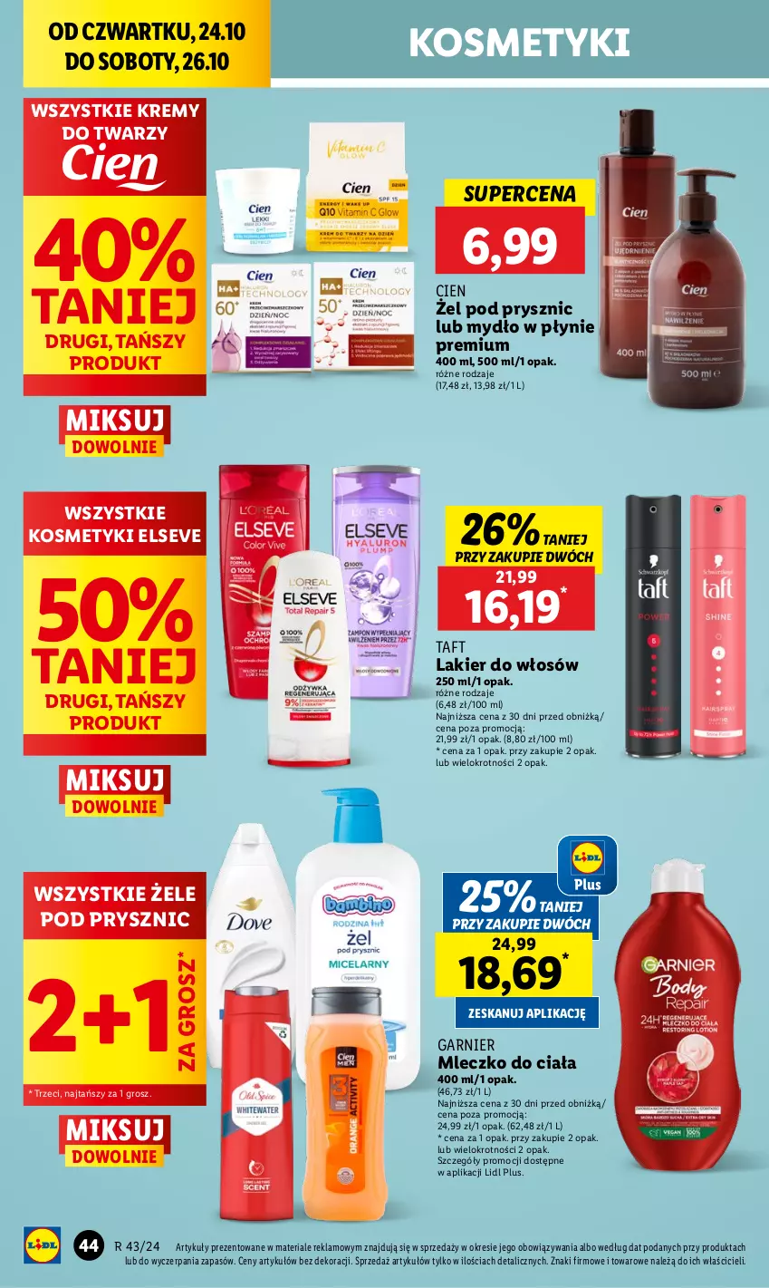 Gazetka promocyjna Lidl - GAZETKA - ważna 24.10 do 26.10.2024 - strona 52 - produkty: Elseve, Garnier, Lakier, Lakier do włosów, Mleczko, Mleczko do ciała, Mydło, Mydło w płynie, Taft