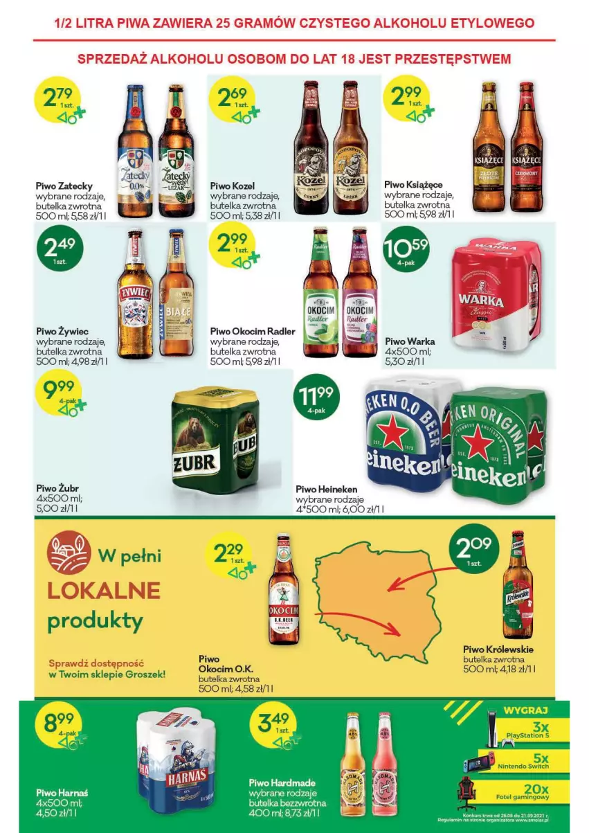 Gazetka promocyjna Groszek - Gazetka - ważna 08.09 do 21.09.2021 - strona 11 - produkty: Groszek, Heineken, Koc, Kozel, Królewski, Książęce, Okocim, Piwo, Radler, Warka