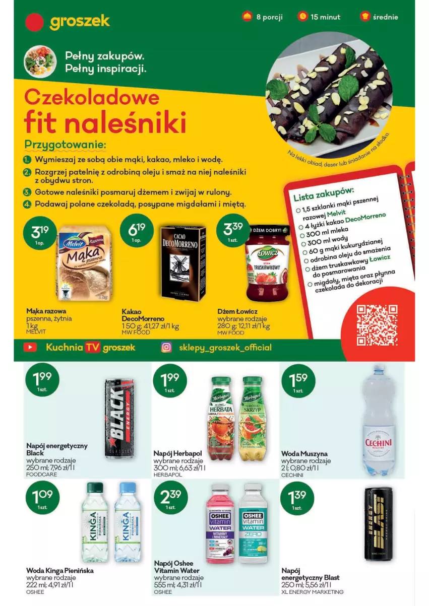 Gazetka promocyjna Groszek - Gazetka - ważna 08.09 do 21.09.2021 - strona 2 - produkty: Dżem, Groszek, Herbapol, Kakao, Kuchnia, Lack, Mąka, Mleko, Mus, Naleśniki, Napój, Napój energetyczny, Olej, Oshee, Por, Szyna, Woda