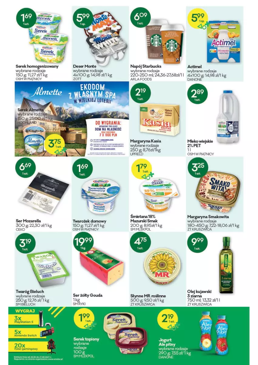 Gazetka promocyjna Groszek - Gazetka - ważna 08.09 do 21.09.2021 - strona 4 - produkty: Actimel, Bieluch, Danone, Deser, Fotel, Fotel gamingowy, Gouda, Kasia, Kujawski, LG, Margaryna, Mleko, Monte, Napój, Nintendo Switch, Olej, Piątnica, Piec, Ser, Serek, Serek homogenizowany, Słynne, Słynne MR Roślinne, Smakowita, Top, Twaróg