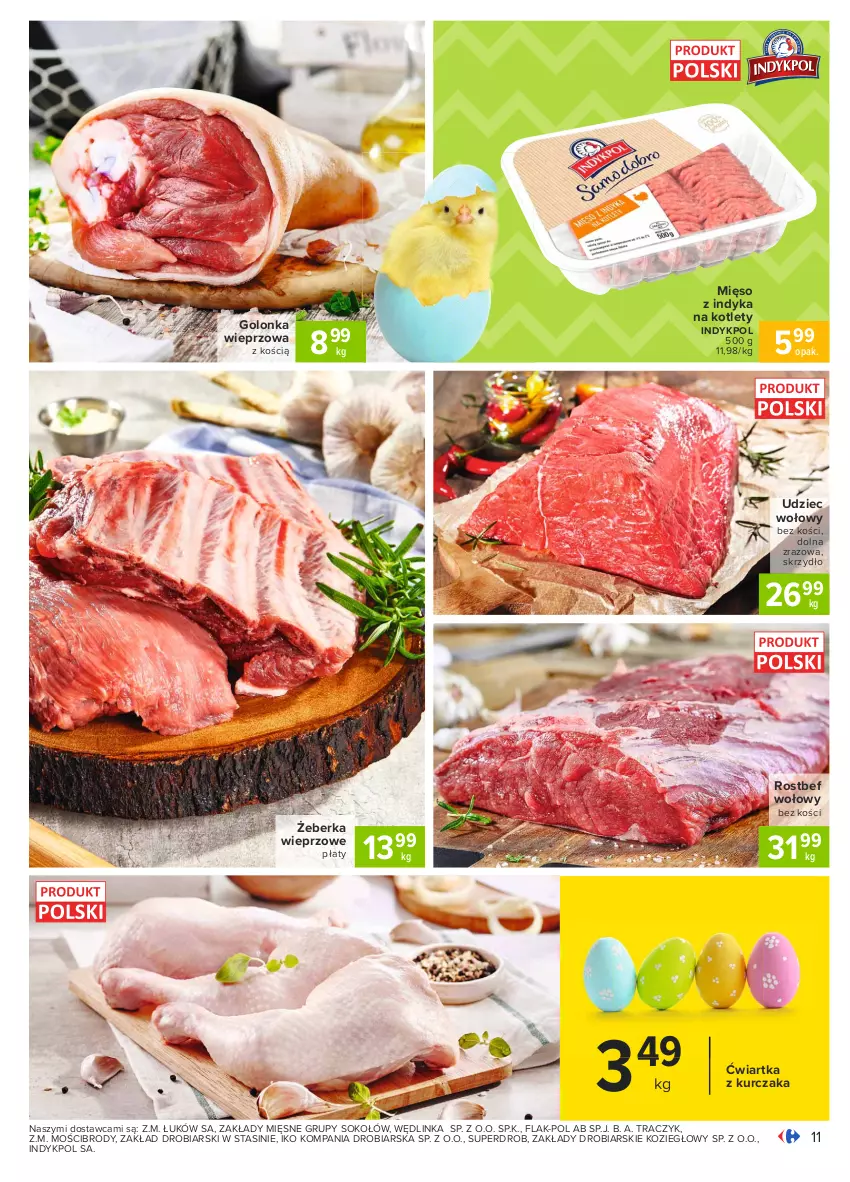 Gazetka promocyjna Carrefour - Gazetka Carrefour - ważna 15.03 do 22.03.2021 - strona 11 - produkty: Golonka wieprzowa, Inka, Kotlet, Kurczak, Mięso, Mięso z indyka, Rostbef, Sok, Sokołów, Udziec wołowy