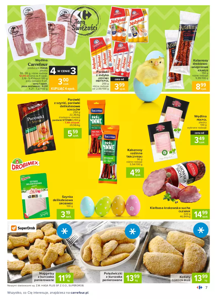 Gazetka promocyjna Carrefour - Gazetka Carrefour - ważna 15.03 do 22.03.2021 - strona 7 - produkty: Drobimex, Kabanos, Kiełbasa, Kiełbasa krakowska, Kosz, Kotlet, Krakus, Kurczak, Olewnik, Parówki, Parówki z indyka, Parówki z szynki, Pekpol, Polędwiczki z kurczaka, Sok, Sokołów, Szynka, Szynka delikatesowa, Tarczyński, Wędlina