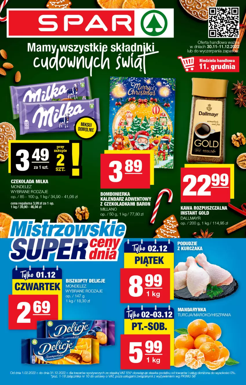 Gazetka promocyjna Spar - Spar - ważna 27.11 do 07.12.2022 - strona 1 - produkty: Czekolada, Dallmayr, Kawa, Kawa rozpuszczalna, Milka