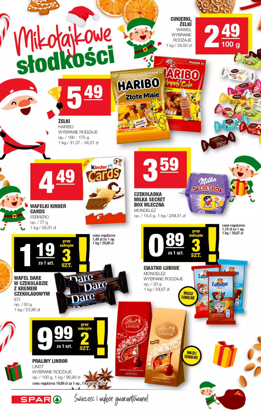 Gazetka promocyjna Spar - Spar - ważna 27.11 do 07.12.2022 - strona 2 - produkty: Cukier, Cukierki, Ferrero, Haribo, Kinder, Lindor, Lindt, Lubisie, Milka, Praliny, Wawel