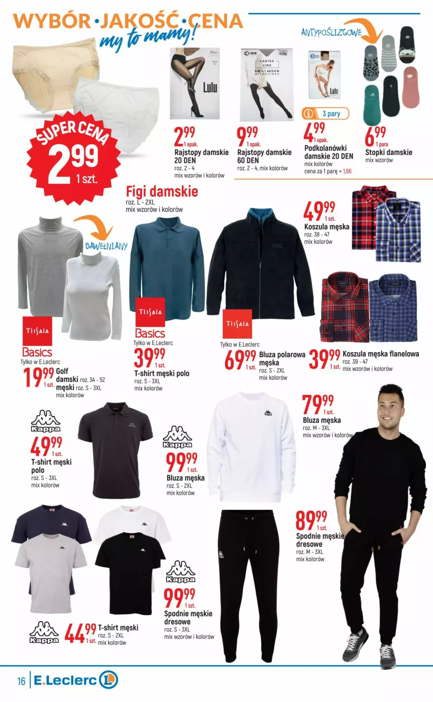 Gazetka promocyjna E Leclerc - ważna 18.10 do 29.10.2022 - strona 16 - produkty: Bluza, Bluza polarowa, Dres, Kosz, Koszula, Rajstopy, Spodnie, T-shirt, Top