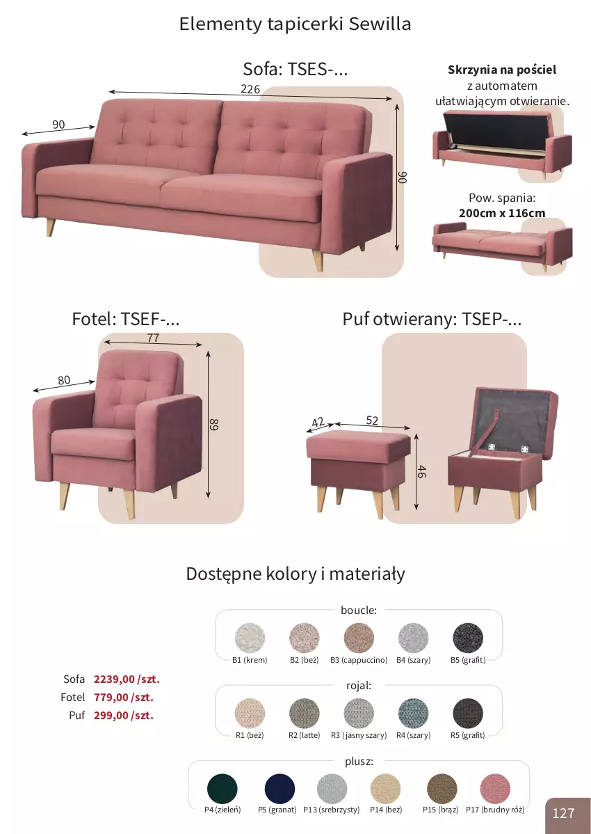 Gazetka promocyjna Bodzio - ważna 01.04 do 30.06.2026 - strona 127 - produkty: Cappuccino, Elementy tapicerki, Fa, Fotel, Gra, Granat, Pościel, Puf, Sofa