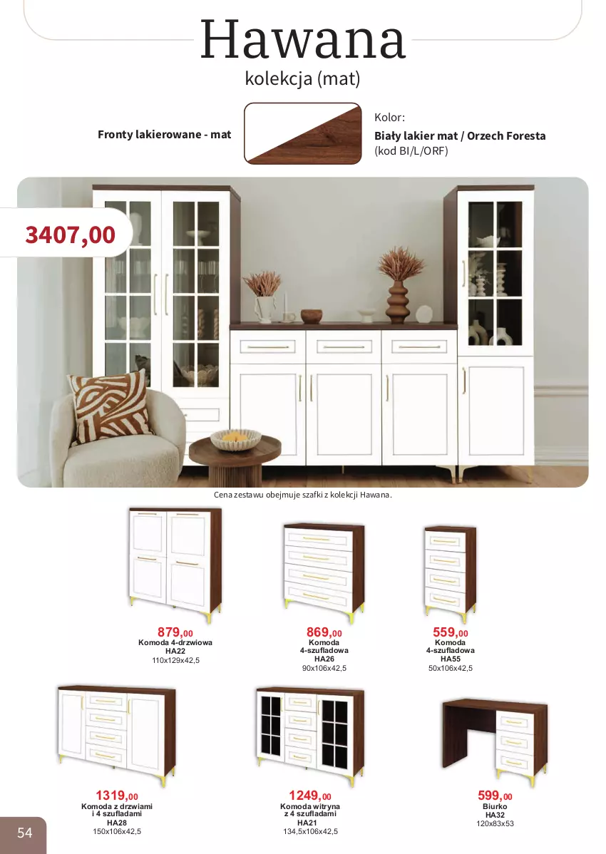 Gazetka promocyjna Bodzio - ważna 01.04 do 30.06.2026 - strona 54 - produkty: Biurko, Drzwi, Komoda, Lakier, Moda, Witryna
