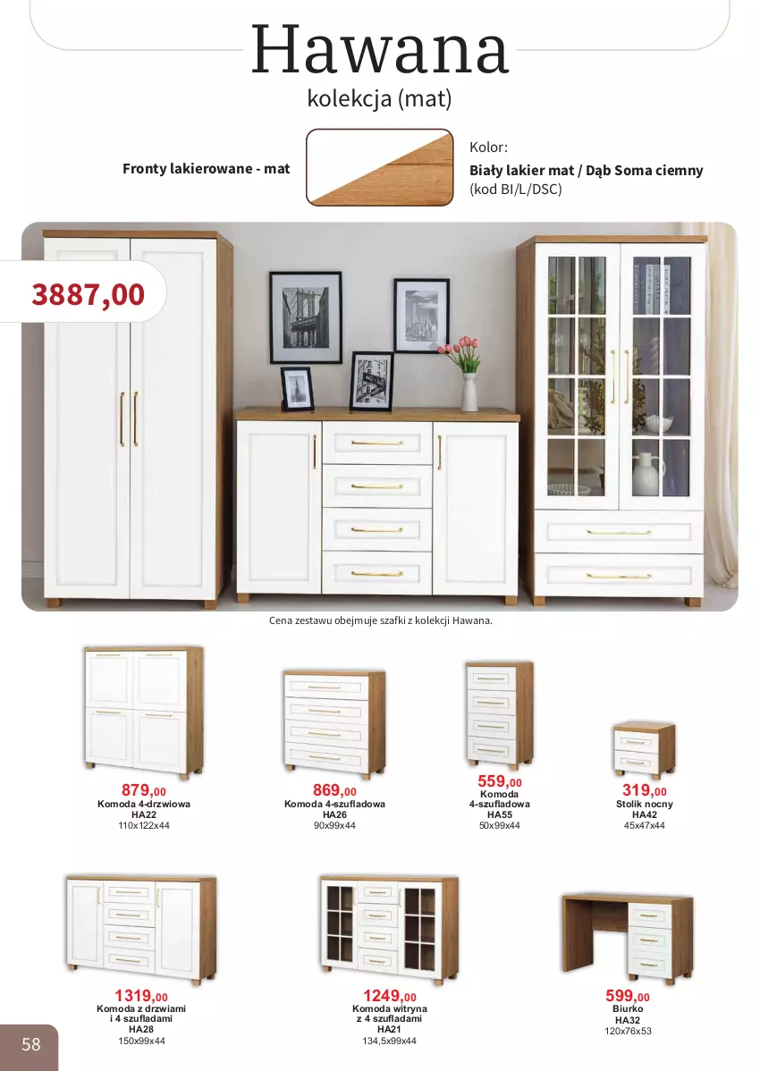 Gazetka promocyjna Bodzio - ważna 01.04 do 30.06.2026 - strona 58 - produkty: Biurko, Drzwi, Komoda, Lakier, Moda, Stolik, Stolik nocny, Witryna