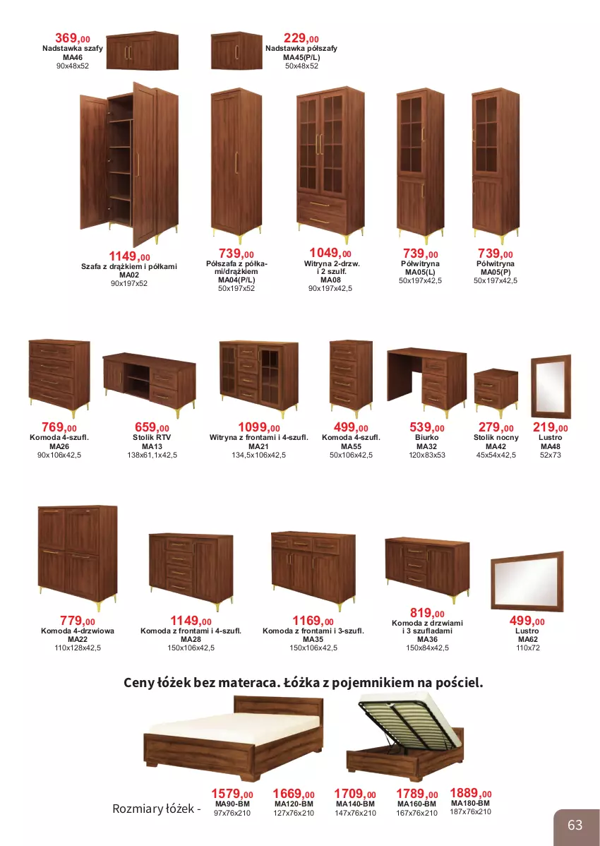 Gazetka promocyjna Bodzio - ważna 01.04 do 30.06.2026 - strona 63 - produkty: Biurko, Drzwi, Fa, Komoda, Lustro, Materac, Moda, Nadstawka szafy, Pojemnik, Półka, Półszafa, Półwitryna, Pościel, Stolik, Stolik nocny, Szafa, Tera, Witryna