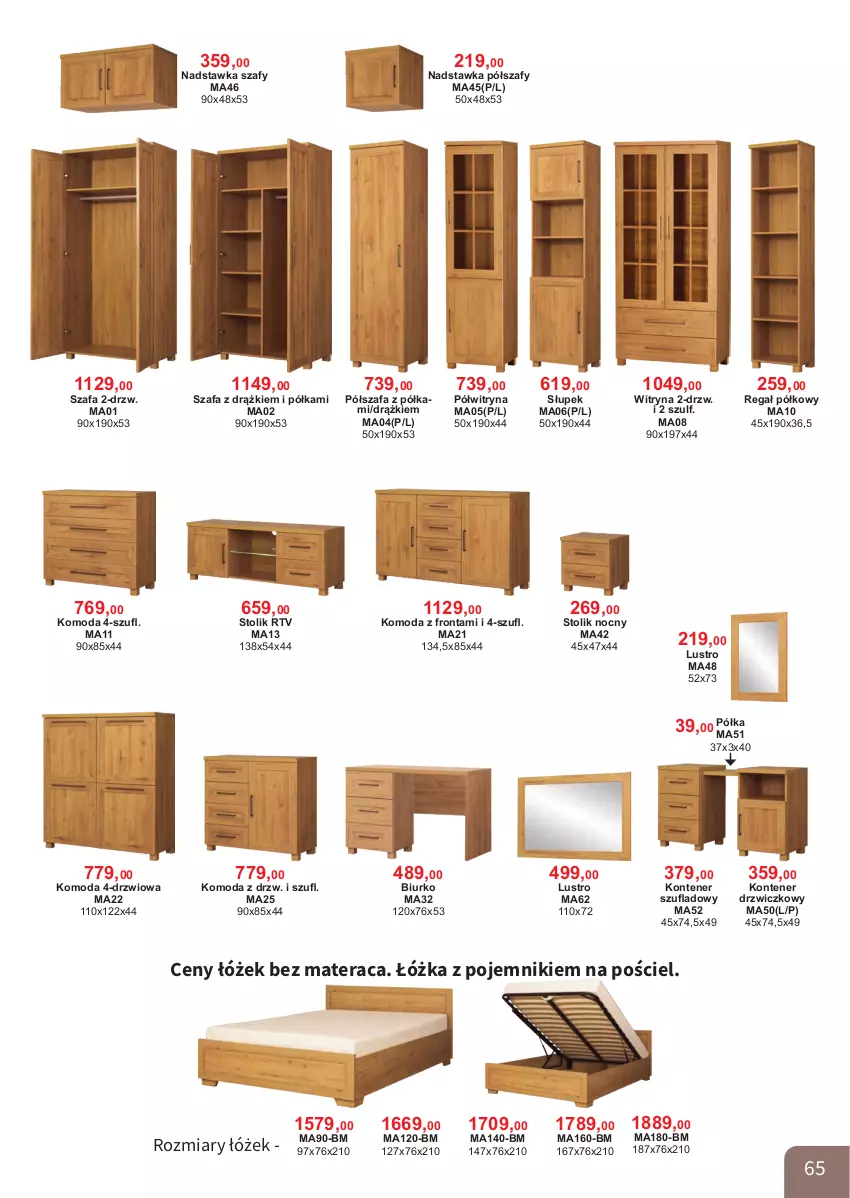 Gazetka promocyjna Bodzio - ważna 01.04 do 30.06.2026 - strona 65 - produkty: Biurko, Drzwi, Fa, Komoda, Kontener drzwiczkowy, Kontener szufladowy, Lustro, Materac, Moda, Nadstawka szafy, Pojemnik, Półka, Półszafa, Półwitryna, Pościel, Regał, Słupek, Stolik, Stolik nocny, Szafa, Tera, Witryna