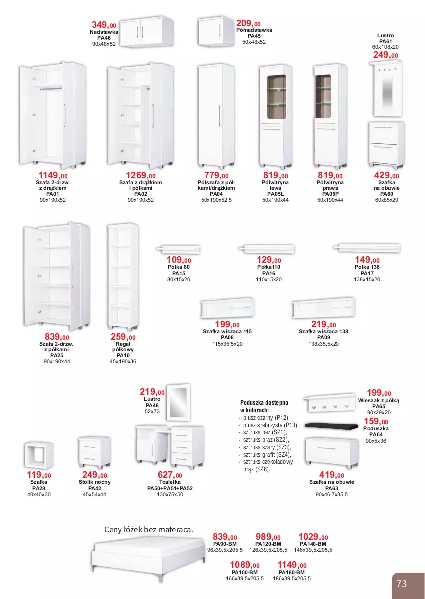 Gazetka promocyjna Bodzio - ważna 01.04 do 30.06.2026 - strona 73 - produkty: Fa, Gra, Lustro, Materac, Obuwie, Poduszka, Półka, Półszafa, Półwitryna, Regał, Stolik, Stolik nocny, Szafa, Szafka, Tera, Toaletka, Wieszak, Witryna