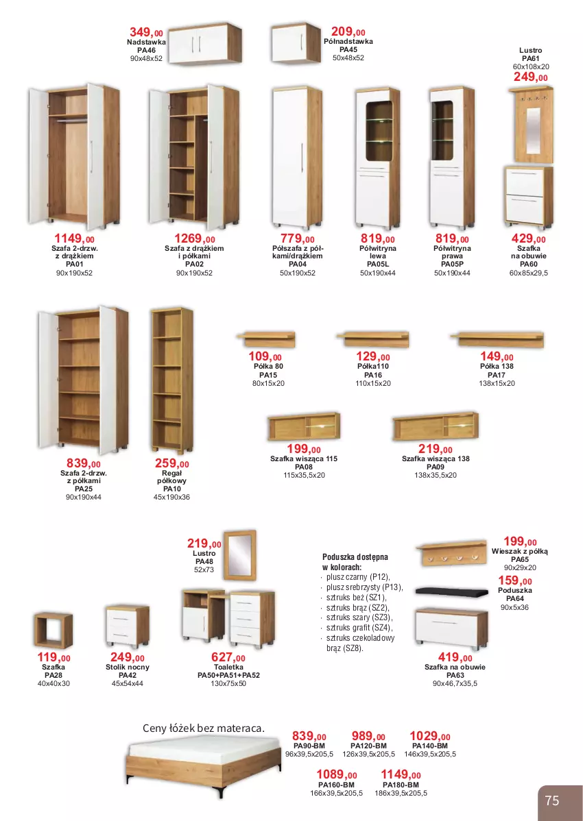 Gazetka promocyjna Bodzio - ważna 01.04 do 30.06.2026 - strona 75 - produkty: Fa, Gra, Lustro, Materac, Obuwie, Poduszka, Półka, Półszafa, Półwitryna, Regał, Stolik, Stolik nocny, Szafa, Szafka, Tera, Toaletka, Wieszak, Witryna