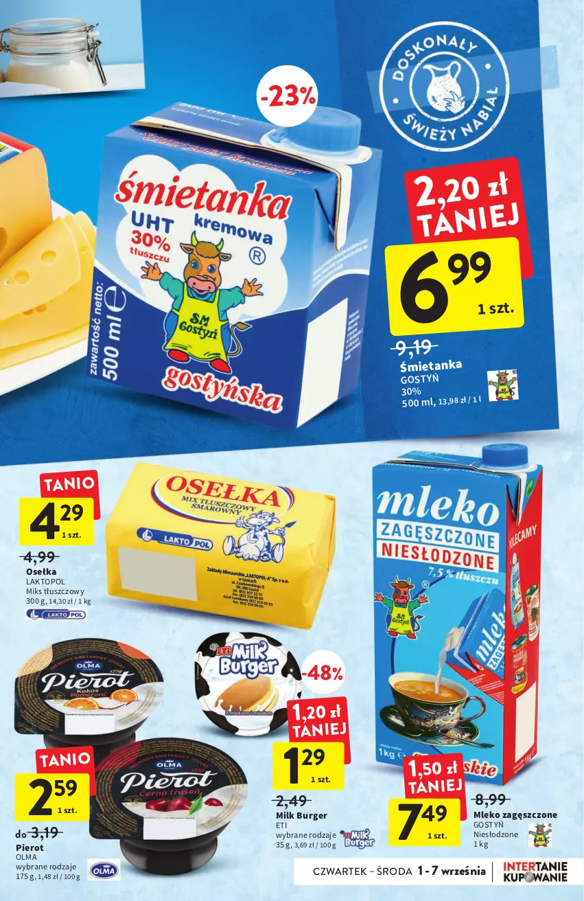 Gazetka promocyjna Intermarche - Gazetka Intermarche - ważna 01.09 do 07.09.2022 - strona 23 - produkty: Burger, Miks tłuszczowy, Mleko, Mleko zagęszczone, Olma, Top