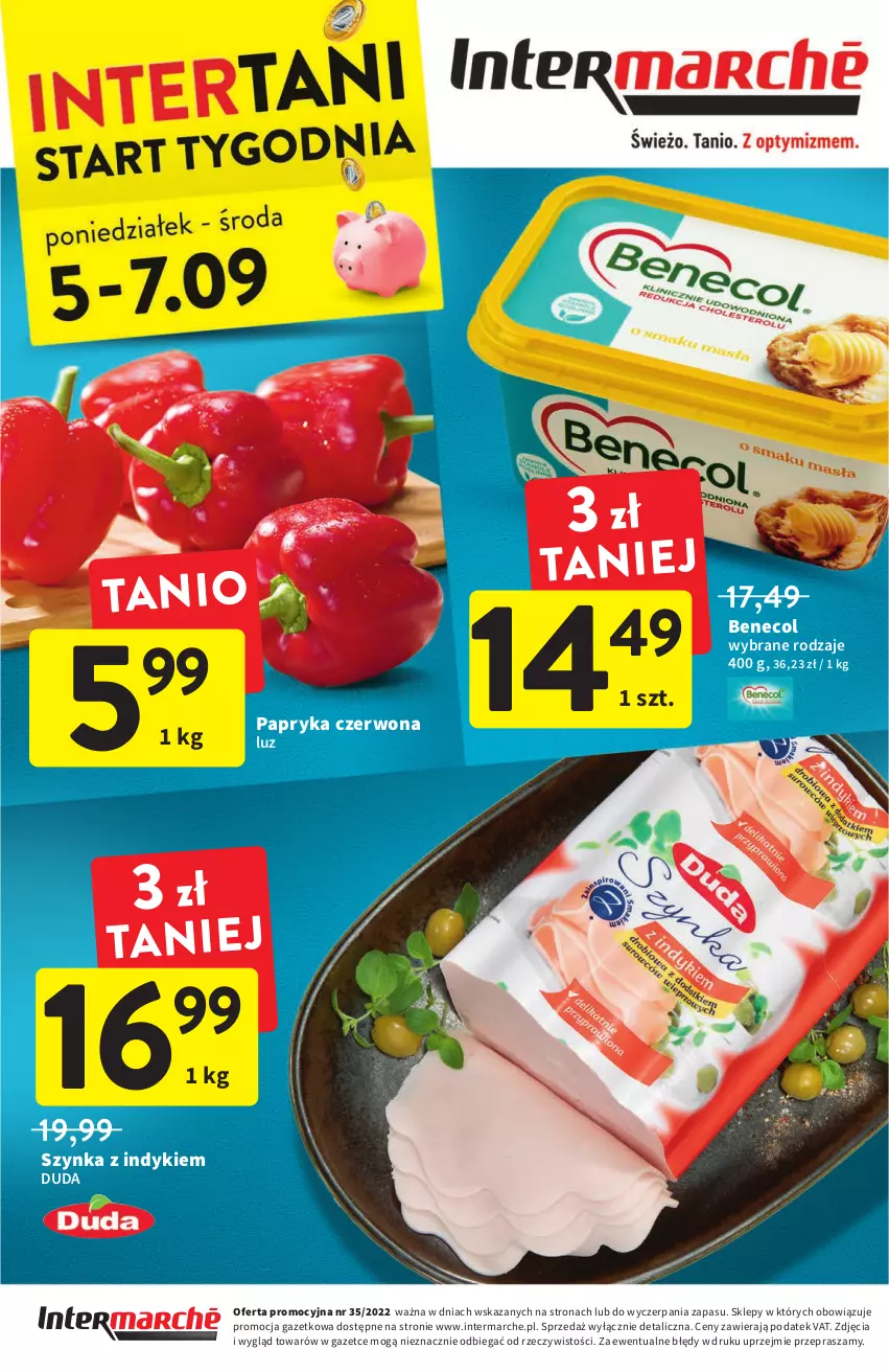 Gazetka promocyjna Intermarche - Gazetka Intermarche - ważna 01.09 do 07.09.2022 - strona 40 - produkty: Benecol, Duda, Papryka, Papryka czerwona, Szynka