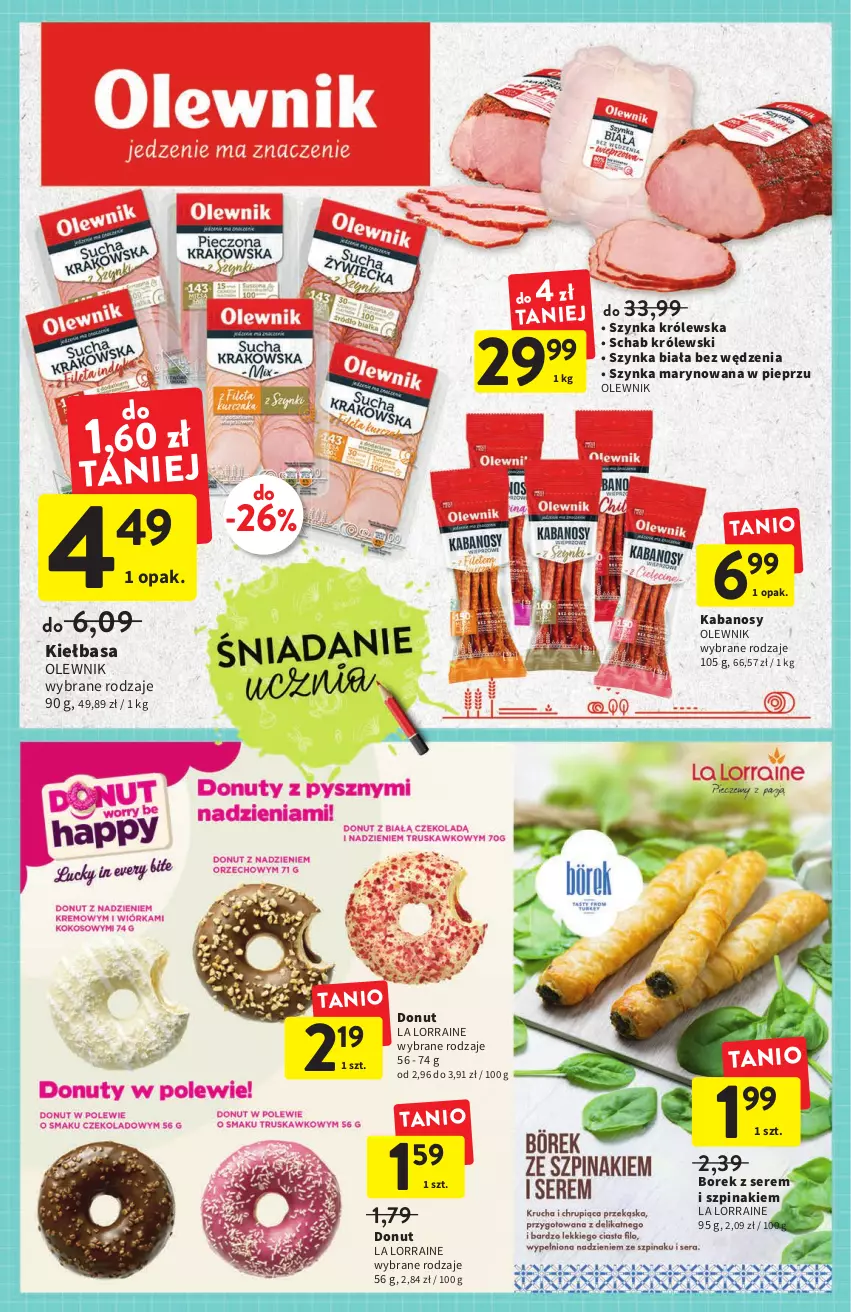 Gazetka promocyjna Intermarche - Gazetka Intermarche - ważna 01.09 do 07.09.2022 - strona 7 - produkty: Donut, Kabanos, Kiełbasa, Królewski, Olewnik, Pieprz, Ser, Szpinak, Szynka, Szynka biała, Szynka Królewska