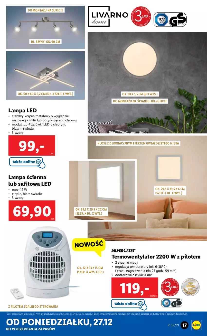 Gazetka promocyjna Lidl - GAZETKA - ważna 27.12 do 31.12.2021 - strona 17 - produkty: Lampa, Lampa LED, Lampa ścienna, Szyny, Termowentylator, Top