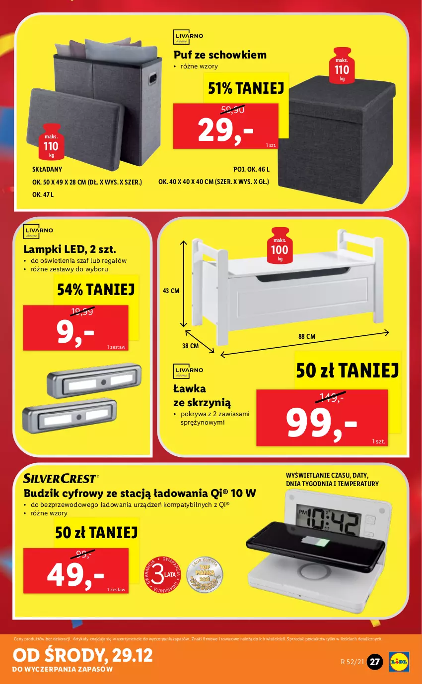 Gazetka promocyjna Lidl - GAZETKA - ważna 27.12 do 31.12.2021 - strona 27 - produkty: Budzik, Pokrywa, Puf, Regał