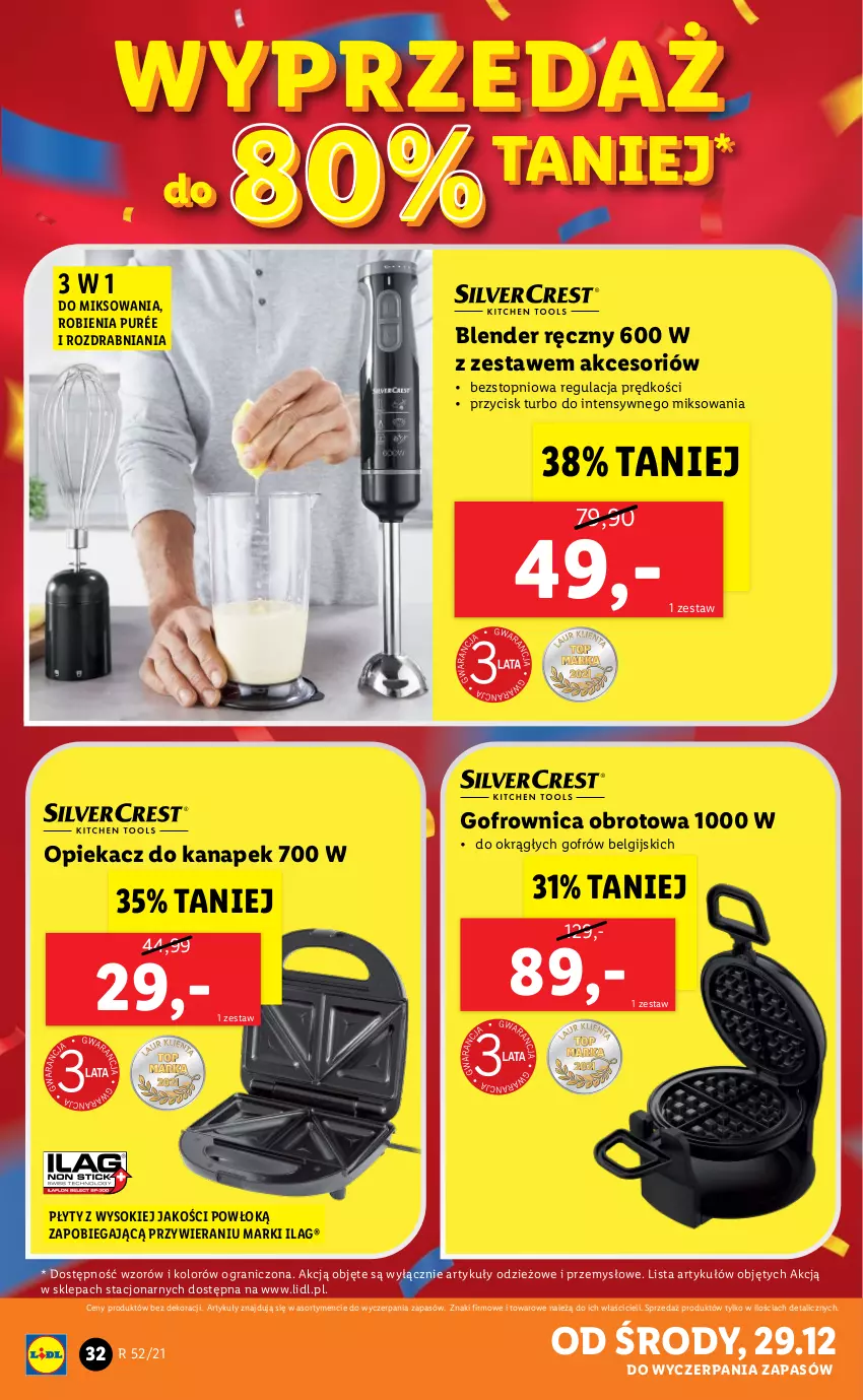 Gazetka promocyjna Lidl - GAZETKA - ważna 27.12 do 31.12.2021 - strona 32 - produkty: Blender, Blender ręczny, Gofrownica, Gra, LG, Opiekacz do kanapek, Pur, Sok, Top