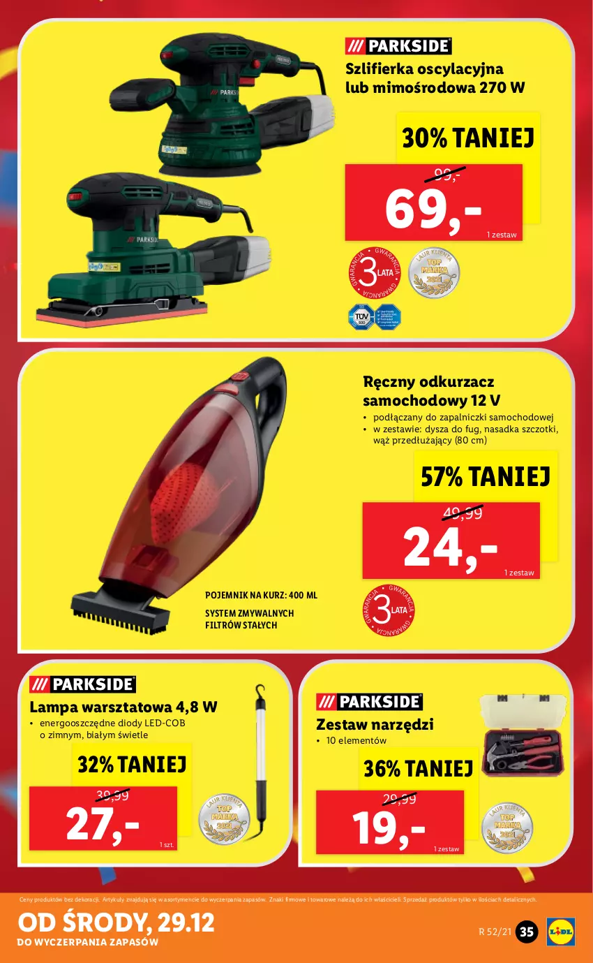 Gazetka promocyjna Lidl - GAZETKA - ważna 27.12 do 31.12.2021 - strona 35 - produkty: Lampa, Odkurzacz, Pojemnik, Szlifierka, Zestaw narzędzi