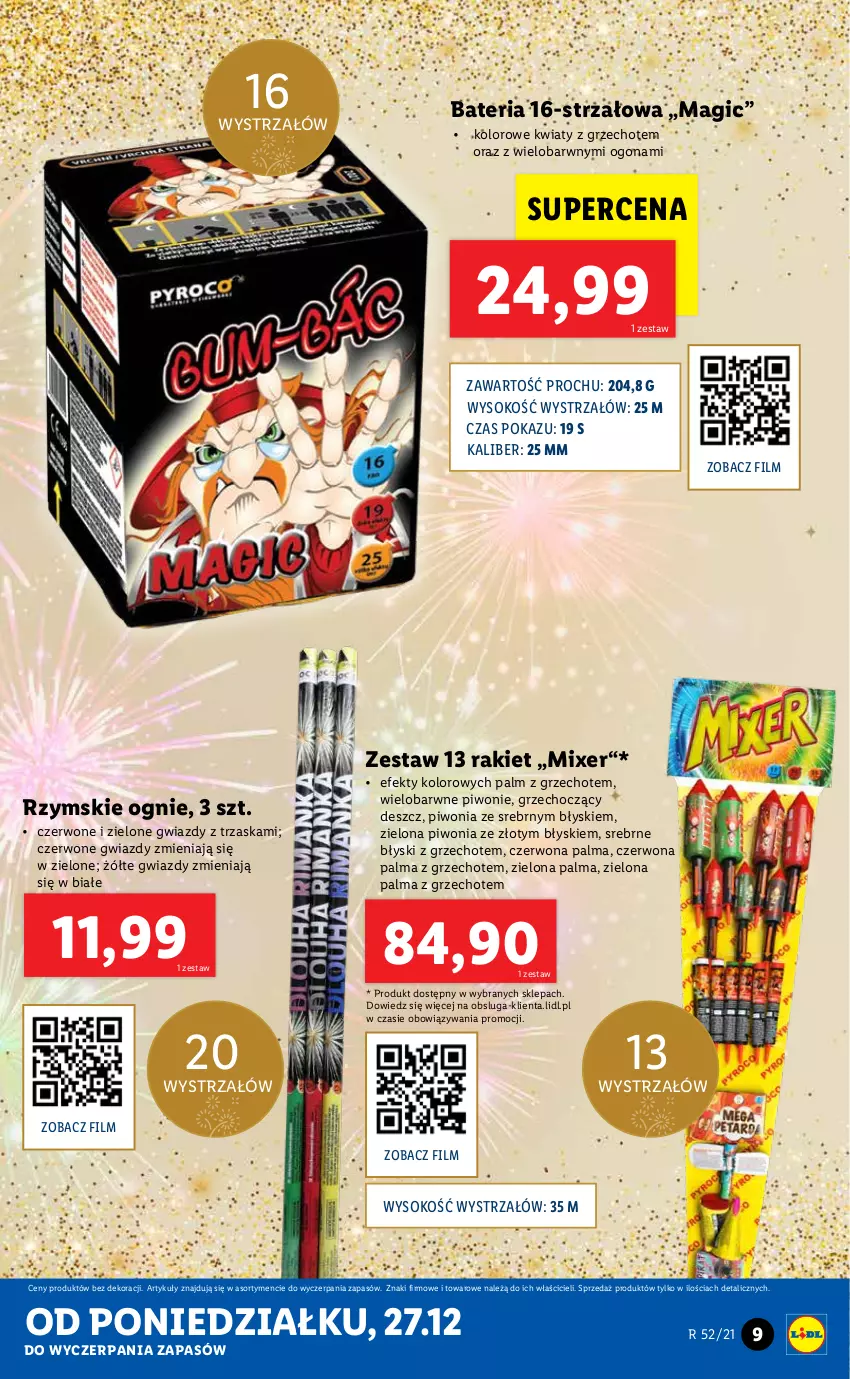 Gazetka promocyjna Lidl - GAZETKA - ważna 27.12 do 31.12.2021 - strona 9 - produkty: Bateria, Palma, Piwo, Rzymskie ognie, Sok, Strzałów