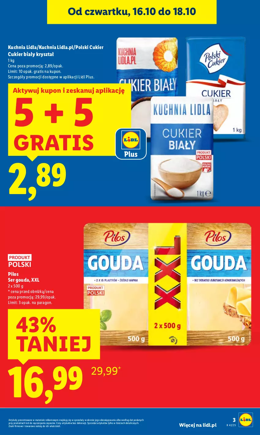 Gazetka promocyjna Lidl - GAZETKA - ważna 16.10 do 18.10.2025 - strona 3 - produkty: Cukier, Gouda, Gra, Kuchnia, Pilos, Ser