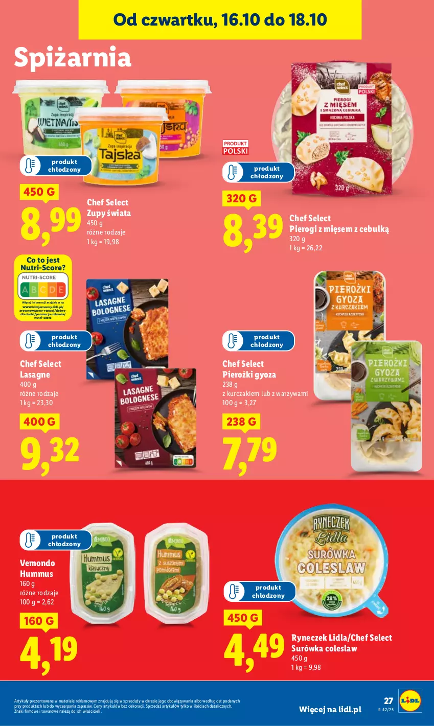 Gazetka promocyjna Lidl - GAZETKA - ważna 16.10 do 18.10.2025 - strona 31 - produkty: Hummus, Kurczak, Lasagne, Mus, Pierogi, Surówka, Surówka coleslaw, Warzywa, Wazon