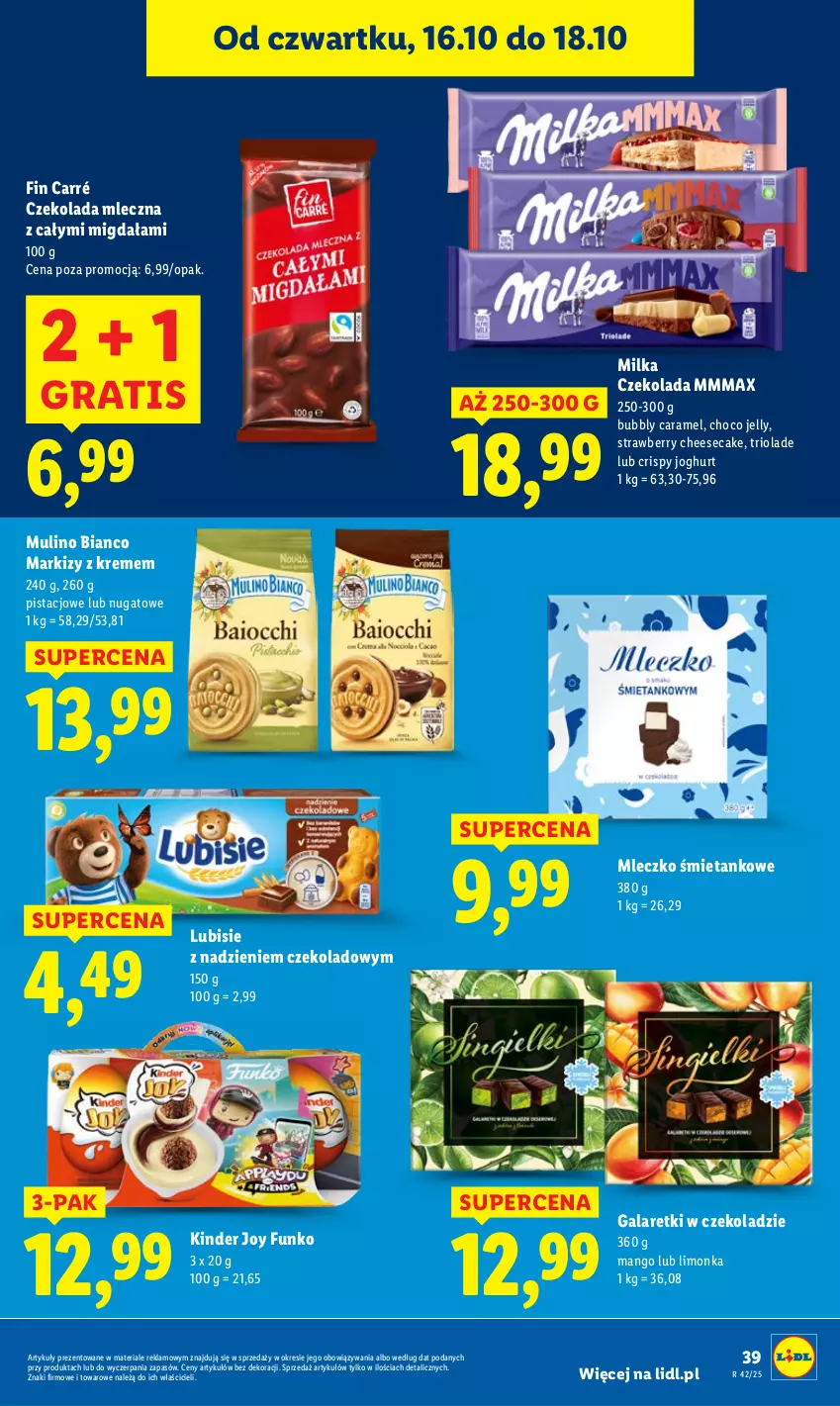 Gazetka promocyjna Lidl - GAZETKA - ważna 16.10 do 18.10.2025 - strona 43 - produkty: Czekolada, Czekolada mleczna, Gala, Galaretki, Gra, Kinder, Limonka, Lubisie, Mango, Milka, Mleczko