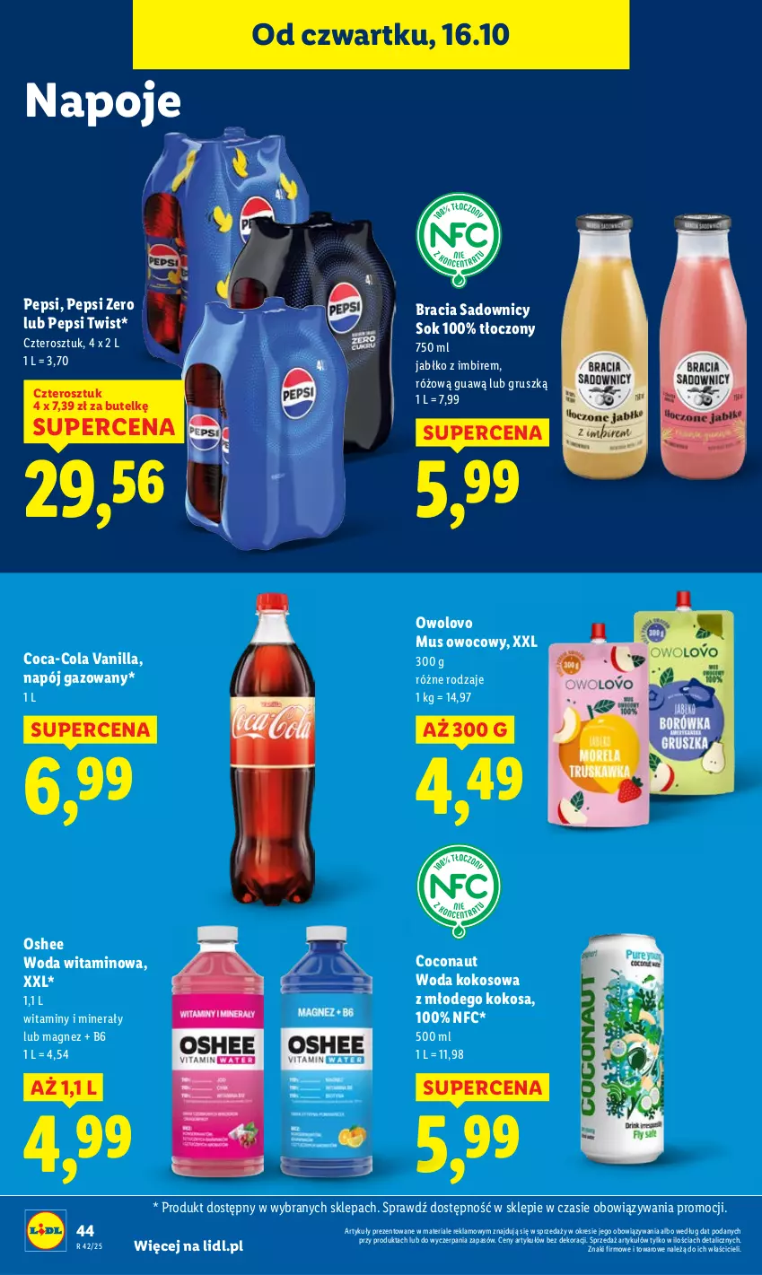 Gazetka promocyjna Lidl - GAZETKA - ważna 16.10 do 18.10.2025 - strona 48 - produkty: Coca-Cola, Imbir, Kokos, Magnez, Mus, Napój, Napój gazowany, Napoje, Oshee, Pepsi, Sok, Woda