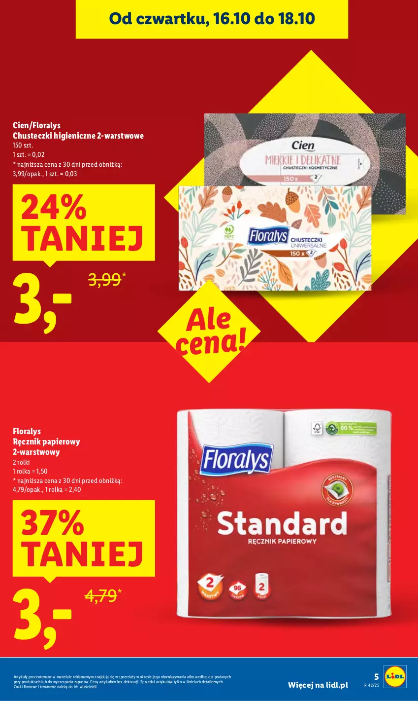 Gazetka promocyjna Lidl - GAZETKA - ważna 16.10 do 18.10.2025 - strona 5 - produkty: Chusteczki, Flora, Papier, Ręcznik, Rolki