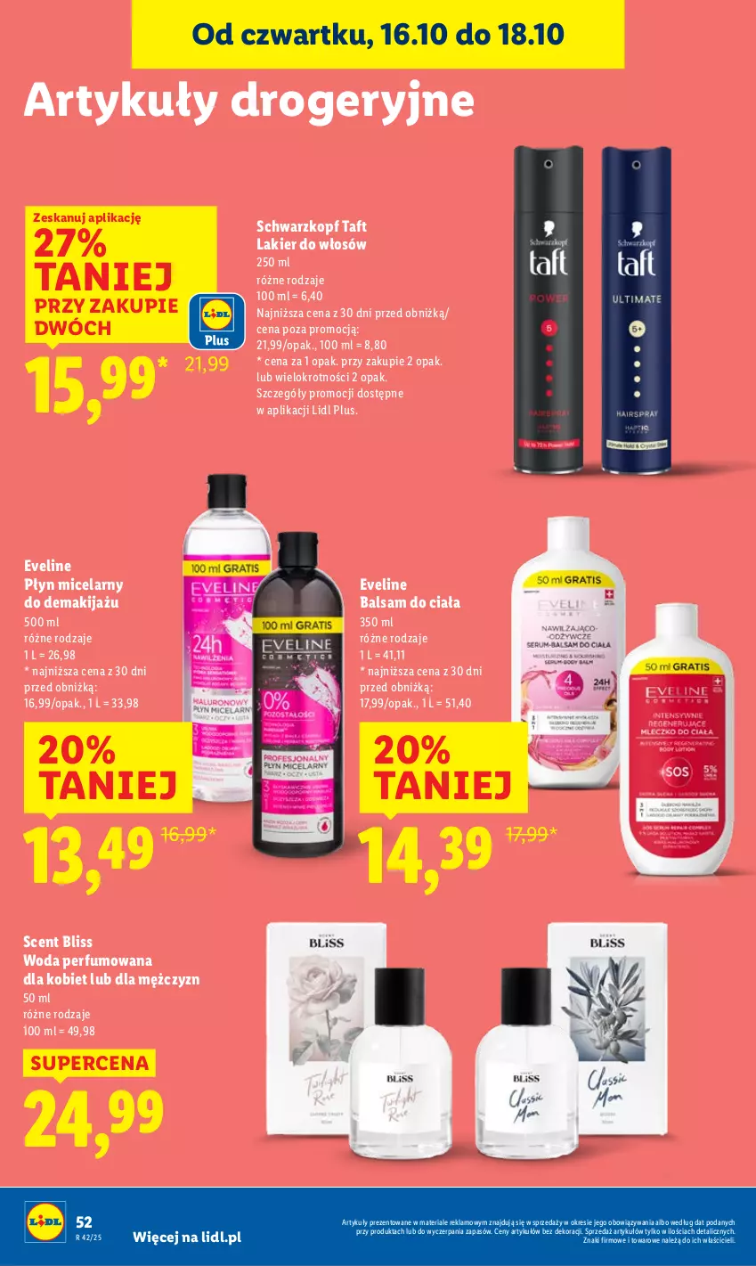 Gazetka promocyjna Lidl - GAZETKA - ważna 16.10 do 18.10.2025 - strona 56 - produkty: Balsam do ciała, Eveline, Lakier, Lakier do włosów, Makijaż, Perfum, Płyn micelarny, Schwarzkopf, Taft, Woda, Woda perfumowana