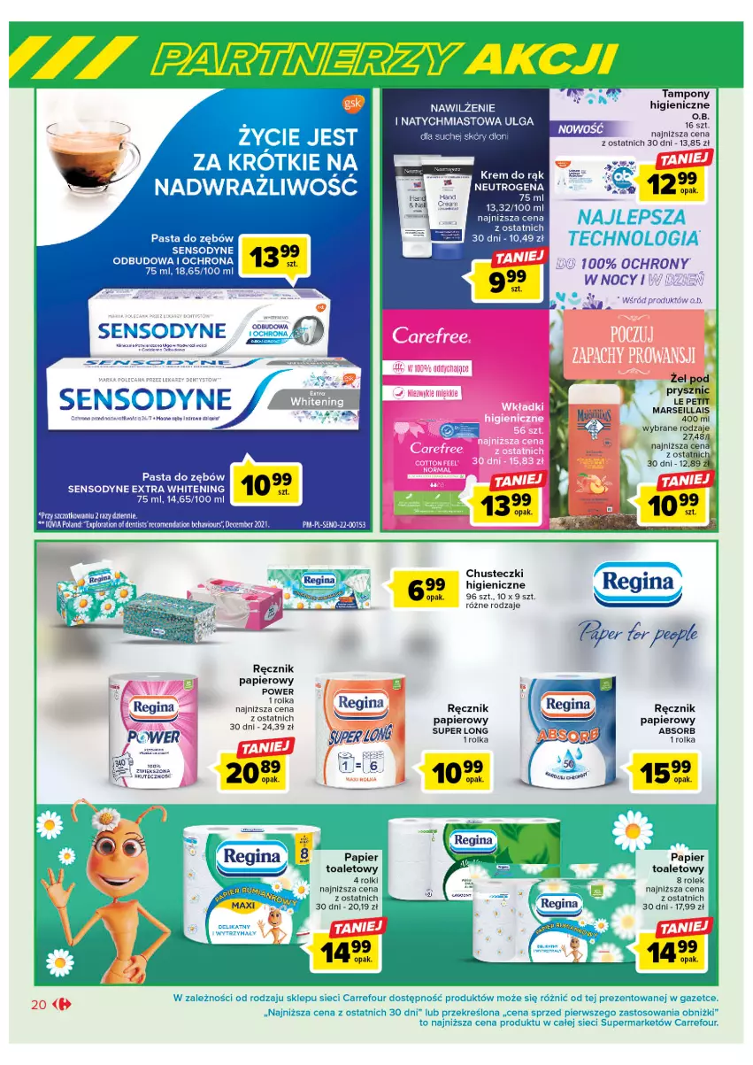 Gazetka promocyjna Carrefour - Gazetka Marki znane i lubiane - ważna 07.02 do 25.02.2023 - strona 20 - produkty: Carefree, Chusteczki, Gin, LG, Mars, Neutrogena, Papier, Pasta do zębów, Ręcznik, Rolki, Róze, Sensodyne, Tampony, Tran, Wkładki