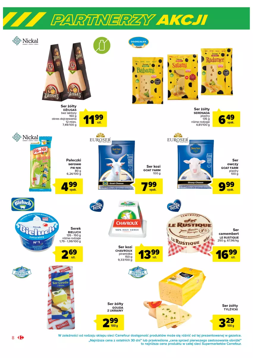 Gazetka promocyjna Carrefour - Gazetka Marki znane i lubiane - ważna 07.02 do 25.02.2023 - strona 8 - produkty: Bieluch, Camembert, Fa, Gouda, Miecz, Rust, Ser, Ser kozi, Serek, Sok, Sokołów