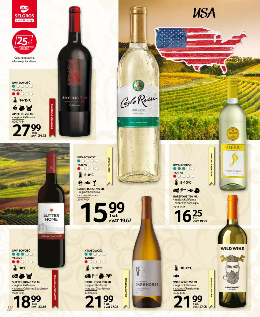 Gazetka promocyjna Selgros - Katalog wina - ważna 22.04 do 31.12.2022 - strona 12 - produkty: Barefoot, Cabernet Sauvignon, Carlo Rossi, Chardonnay, Pinot Grigio