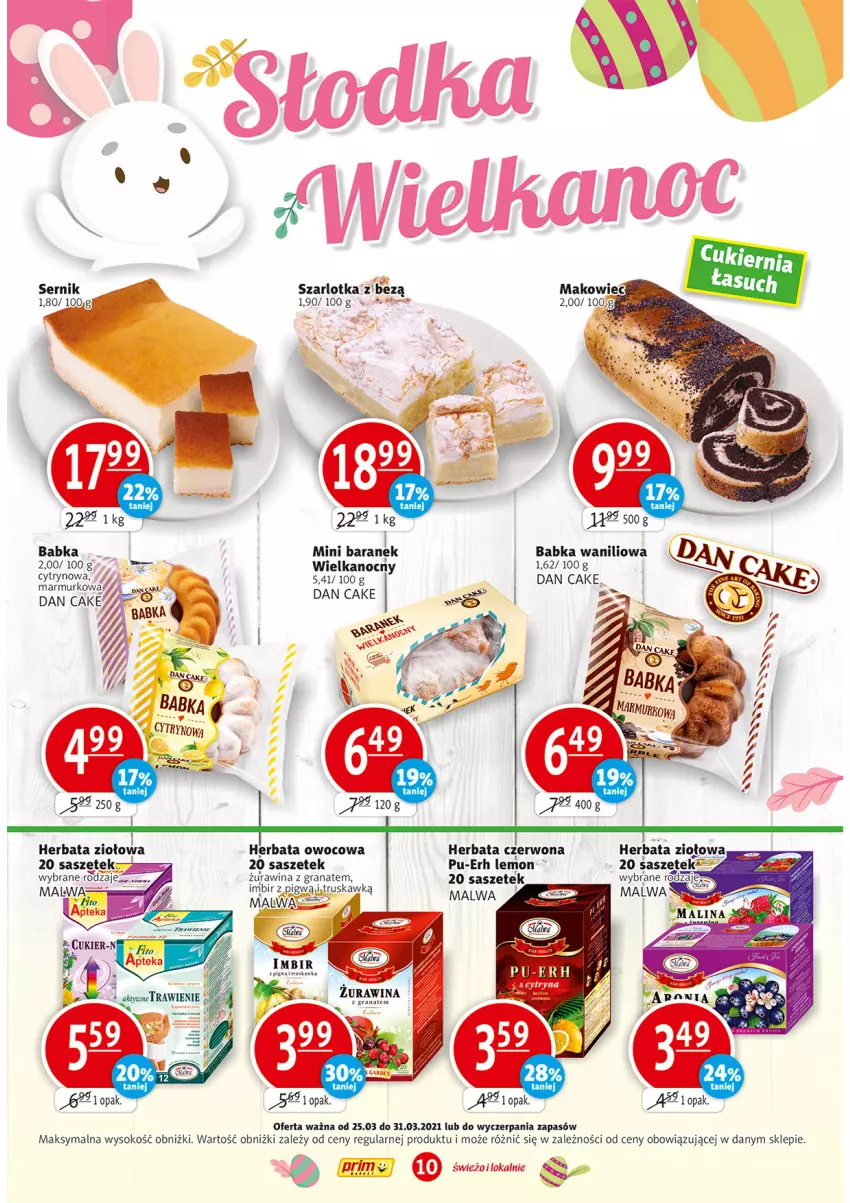 Gazetka promocyjna Prim Market - Gazetka - ważna 25.03 do 31.03.2021 - strona 10 - produkty: Babka, Dan Cake, Gra, Granat, Herbata, Herbata owocowa, Imbir, Sok, Szarlotka