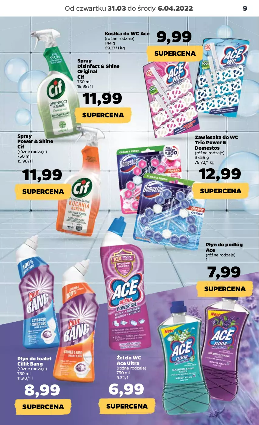 Gazetka promocyjna Netto - Gazetka spożywcza 31.03-6.04 - ważna 31.03 do 06.04.2022 - strona 9 - produkty: Cif, Cillit Bang, Domestos, Gin, Kostka do wc, Zawieszka do wc