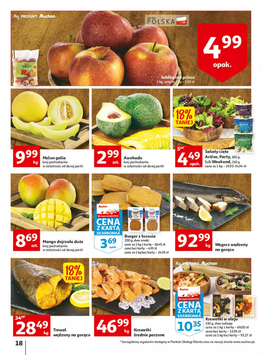 Gazetka promocyjna Auchan - Udane grillowanie jest w cenie Hipermarkety - ważna 19.05 do 28.05.2022 - strona 18 - produkty: Burger, Krewetki, Mango, Melon, Olej, Sałat, Sos