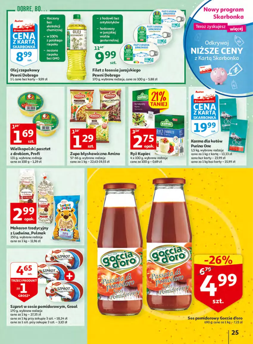 Gazetka promocyjna Auchan - Udane grillowanie jest w cenie Hipermarkety - ważna 19.05 do 28.05.2022 - strona 25 - produkty: Gra, Graal, Kupiec, Makaron, Olej, Olej rzepakowy, Olma, Pasztet, Piec, Pur, Purina, Ryż, Sos, Sos pomidorowy, Szprot, Szprot w sosie, Tera, Zupa