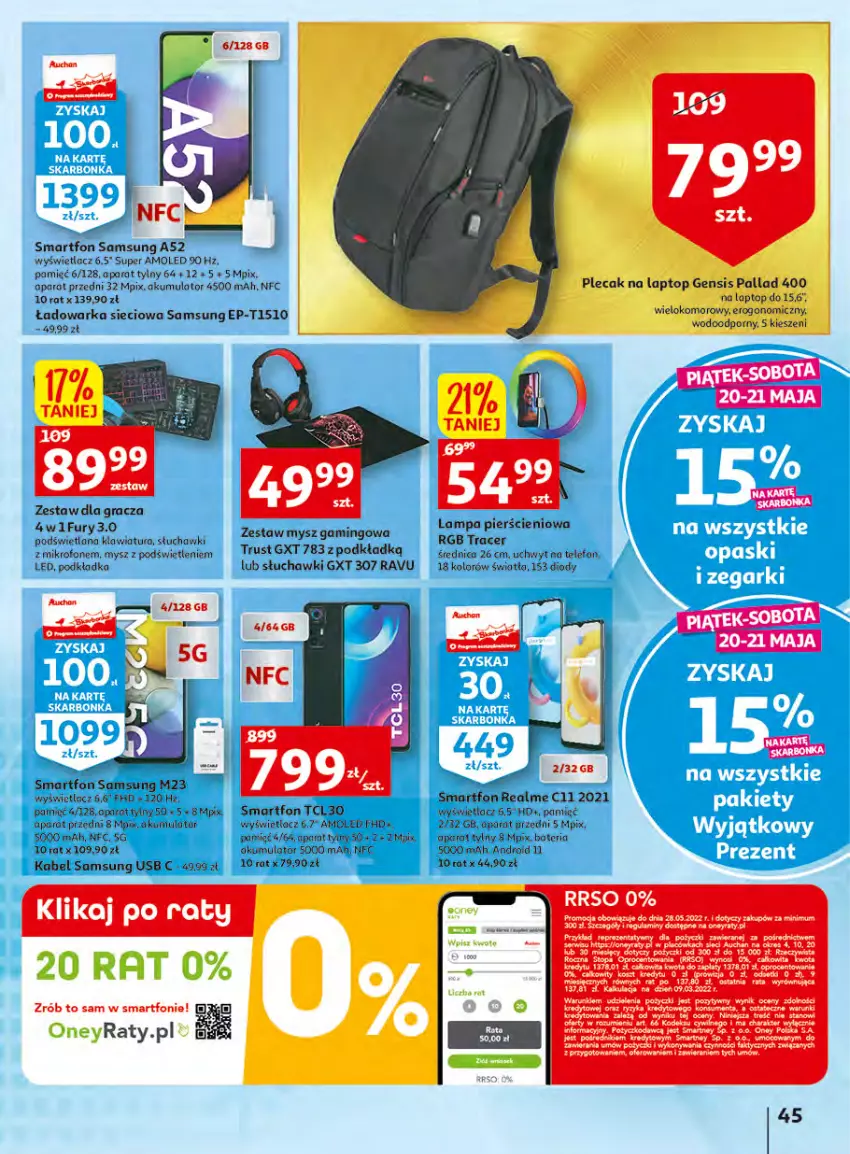 Gazetka promocyjna Auchan - Udane grillowanie jest w cenie Hipermarkety - ważna 19.05 do 28.05.2022 - strona 45 - produkty: Acer, Akumulator, Amol, Gra, Klawiatura, Kosz, Lampa, LANA, Mikrofon, Mysz, Plecak, Podkład, Podkładka, Por, Rama, Rust, Samsung, Słuchawki, Smartfon, Telefon, Top, Warka