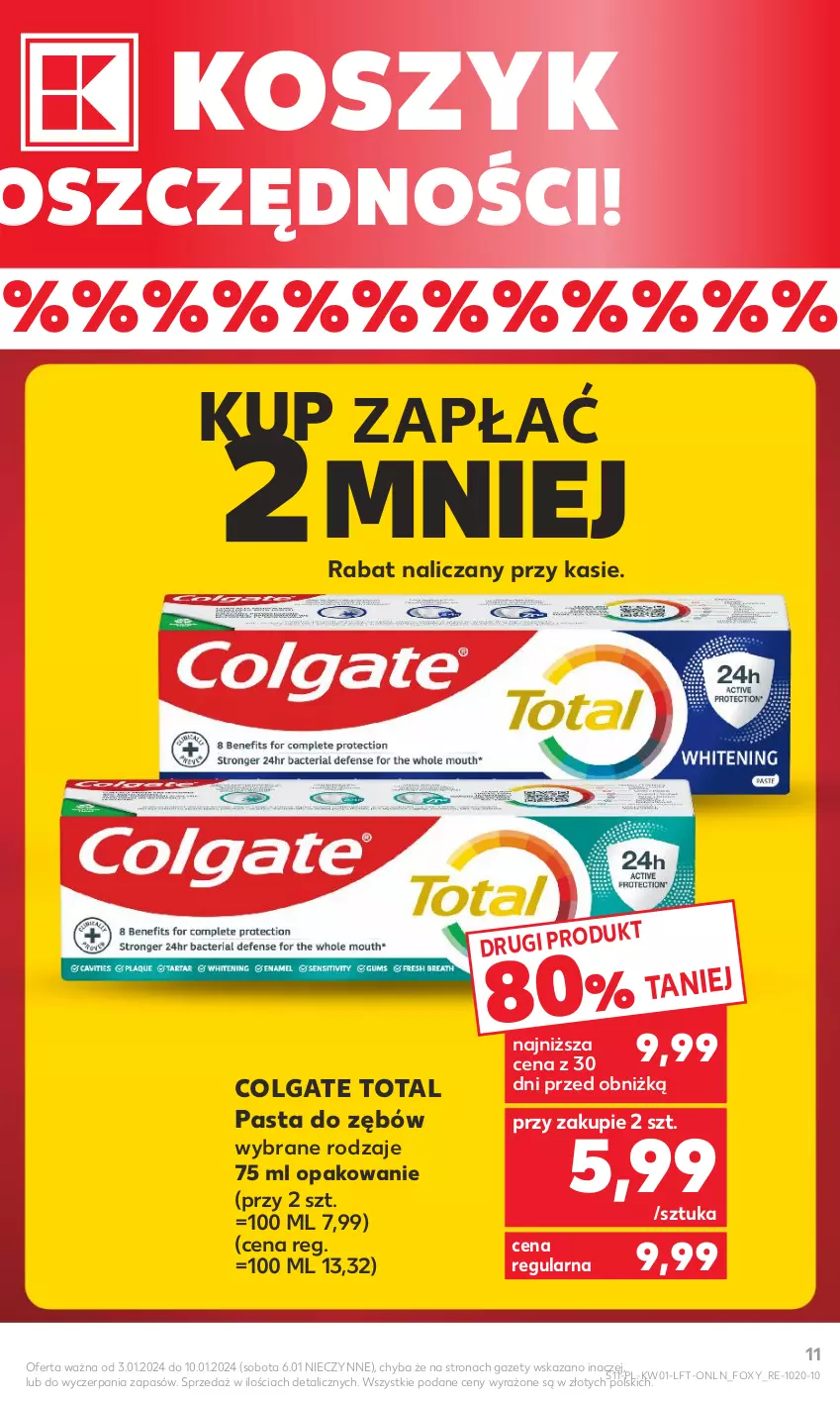 Gazetka promocyjna Kaufland - Gazetka tygodnia - ważna 03.01 do 10.01.2024 - strona 11 - produkty: Colgate, Colgate Total, Foxy, Kosz, LG, Pasta do zębów